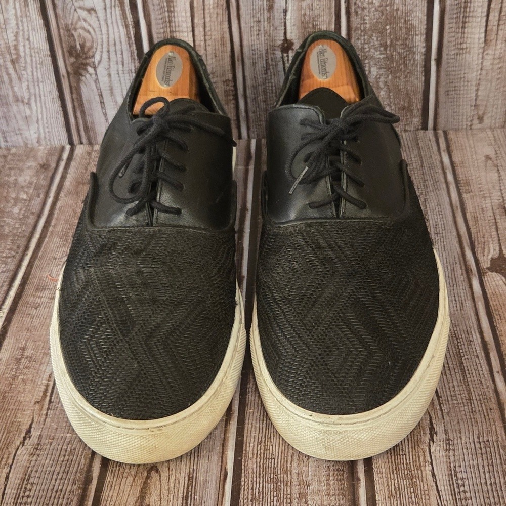 Sz 45 / 12 Mens Filling Pieces Low Top Black Leather Woven Sneakers Shoes - Picture 2 of 9